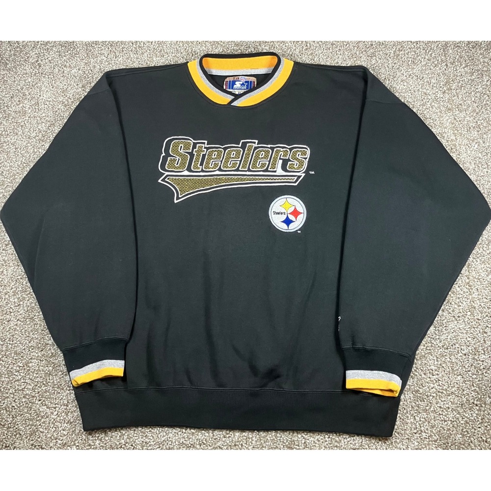 Vintage Starter NFL Pittsburgh Steelers Sweatshirt XL Black Embroidered V-Neck